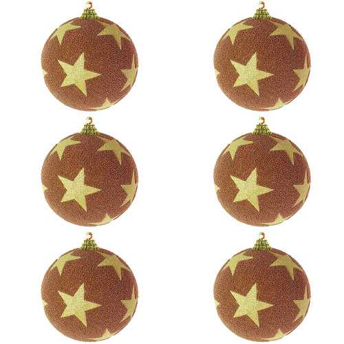 6-tlg. Christbaumkugeln Stern beflockt Glitzer Kupfer/Gold  8cm