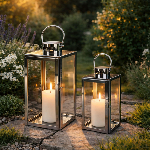2er Edelstahl-Laterne Stalllaterne Gartenlaterne Windlicht  30/40cm 