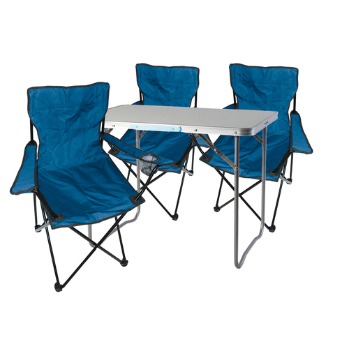 4-teiliges Campingm�bel Set Blau Tisch + 3 Anglerst�hle Blau