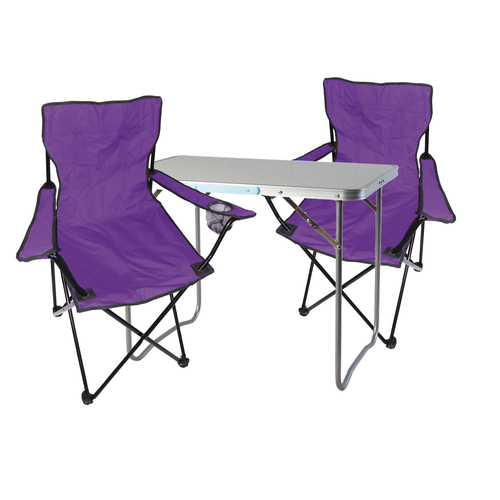 3-teiliges Campingm�bel Set Lila Tisch+Campingst�hle mit Tasche 