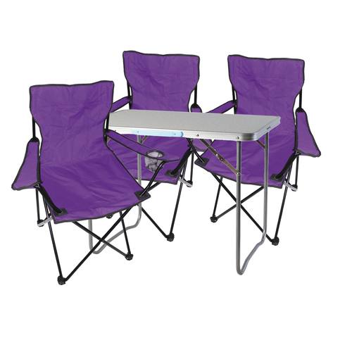 4-teiliges Campingm�bel Set lila Tisch+Campingst�hle mit Tasche 