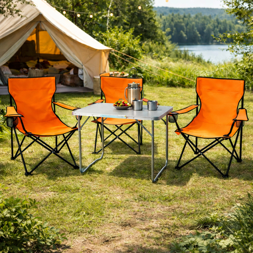 4-teiliges Campingm�bel Set orange Tisch+Campingst�hle mit Tasche 