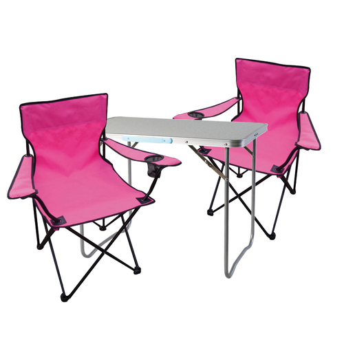 3-teiliges Campingm�bel Set pink Tisch+ Campingst�hle mit Tasche 