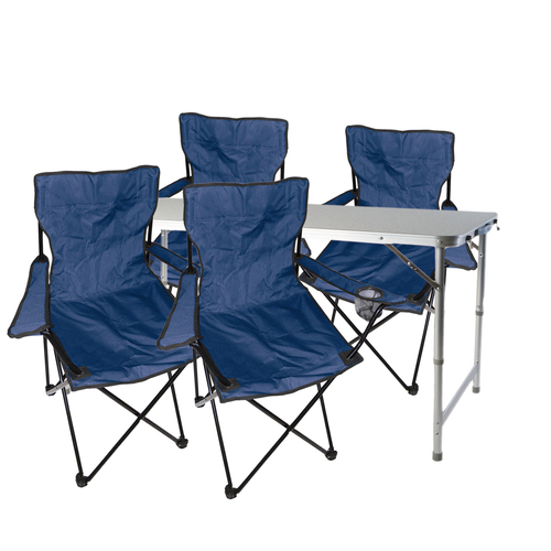 5-teiliges Campingm�bel Set blau Tisch h�henverstellbar+St�hle 