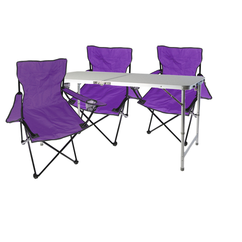 4-teiliges Campingm�bel Set lila Tisch h�henverstellbar +St�hle