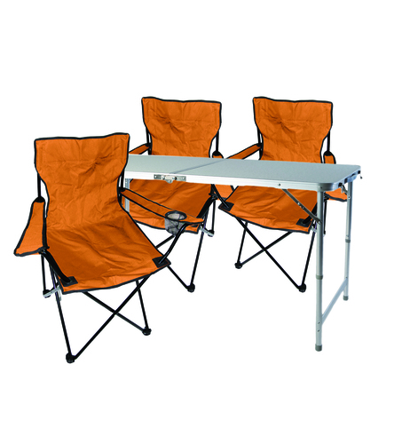 4tlg Campingm�bel Set orange Tisch h�henverstellbar St�hle Tasche 
