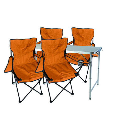 5-teiliges Campingm�bel Set orange Tisch h�henverstellbar +St�hle