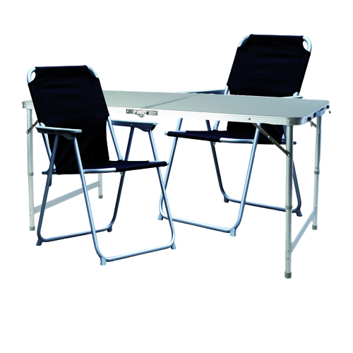 3-teiliges Campingm�bel Set Alu 120x60x58/70cm schwarz