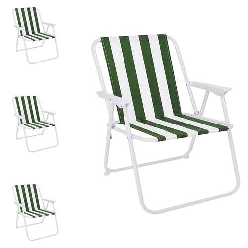 4er Set Campingstuhl Gr�n/Wei� gestreift