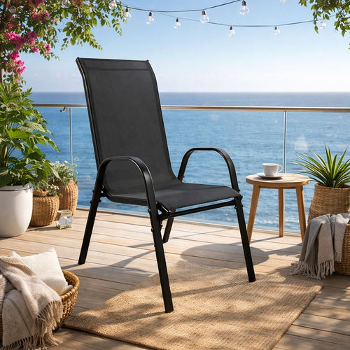 Outdoorstuhl Gartenstuhl Stapelstuhl robust Metall Textilen Schwarz 