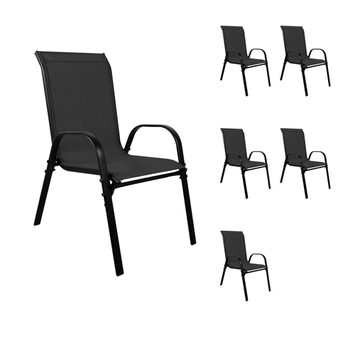 6xOutdoorstuhl Gartenstuhl Stapelstuhl robust Metall Textilen Schwarz 