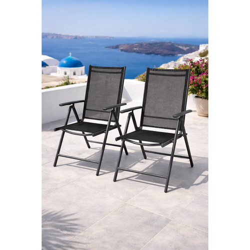 2 Stk. Garten Klappstuhl Aluminium - Textilen Anthrazit / Anthrazit
