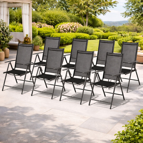 8 Stk. Garten Klappstuhl Aluminium - Textilen Anthrazit / Anthrazit