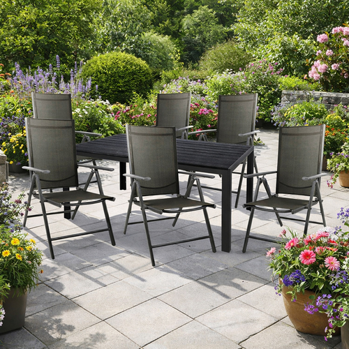 7tlg Gartengarnitur Sitzgarnitur 180x90cm Aluminium Non-Wood Anthrazit