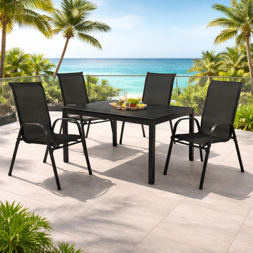 5tlg Gartengarnitur Sitzgarnitur L150xB90xH74cm Non-Wood Schwarz