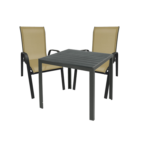 Gartengarnitur Sitzgarnitur 3-teilig 90x90cm Anthrazit/Grau/Beige