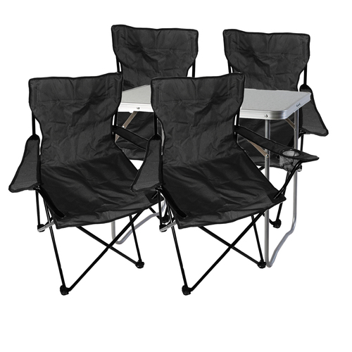 5-teiliges Campingm�bel Set Schwarz XL Tisch 80x60x68cm + Anglersessel