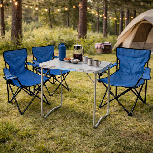 4-teiliges Campingm�bel Set Blau Tisch Campingst�hle/Anglerst�hle Blau