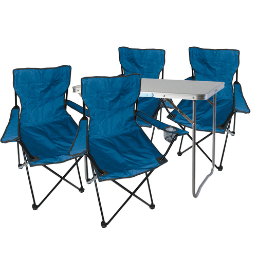 5-teiliges Campingm�bel Set Blau XL Tisch 80x60x68cm + Campingst�hle