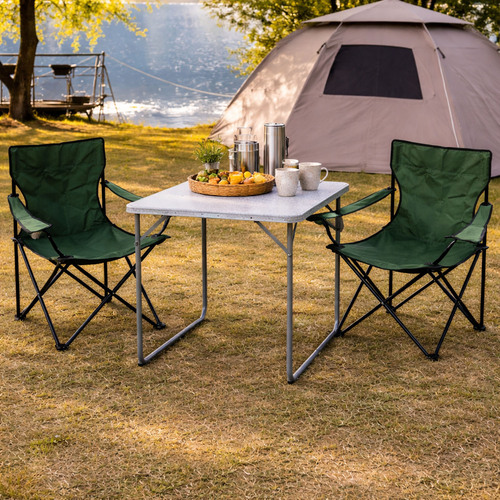 3-teiliges Campingm�bel Set Gr�n XL Tisch 80x60x68cm + Campingst�hle