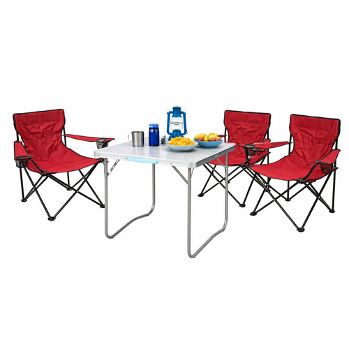 4-teiliges Campingm�bel Set rot XL Tisch 80x60x68cm + Campingst�hle