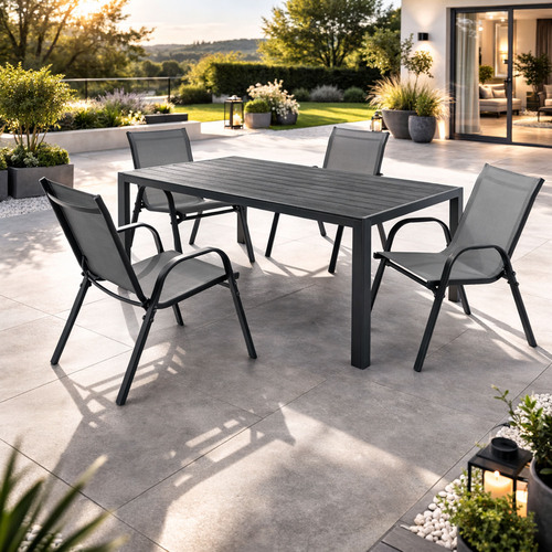 Gartengarnitur Sitzgarnitur 5-teilig 180x90cm Non-Wood Anthrazit