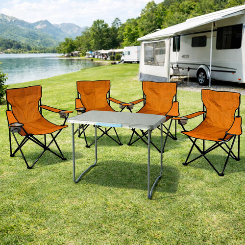5-teiliges Campingm�bel Set orange XL Tisch Campingst�hle Tasche 