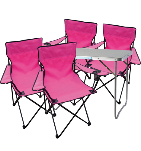 5-teiliges Campingm�bel Set pink XL Tisch + Campingst�hle Tasche