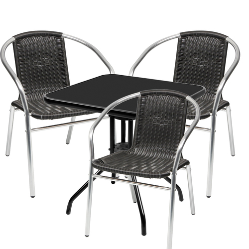 Bistro Sitzgarnitur Bistrogarnitur 4-teilig Glastisch eckig Schwarz