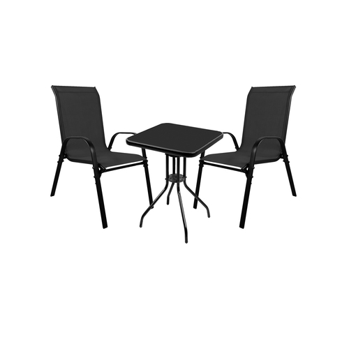 3-teilige Bistro Sitzgarnitur mit Stapelst�hle Schwarz