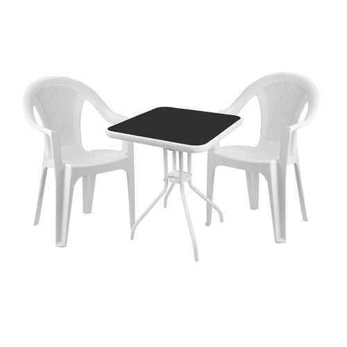 3-teilige Bistro Sitzgarnitur mit Kunststoff Stapelst�hlen