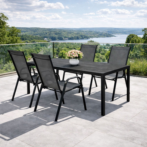 Gartengarnitur Sitzgarnitur 5-tlg.150x90cm Non-Wood Schwarz/Anthrazit