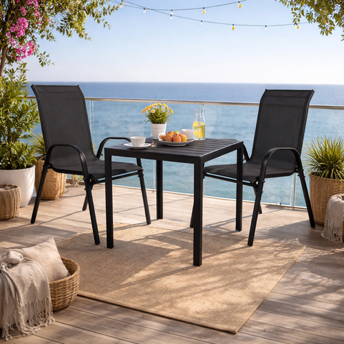 3tlg Outdoor Gartengarnitur 90x90cm Aluminium Anthrazit Stapelstuhl