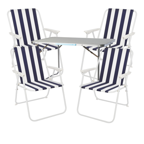 5-teiliges Campingm�bel Set Alu L70xB50xH59cm blau-wei� gestreift