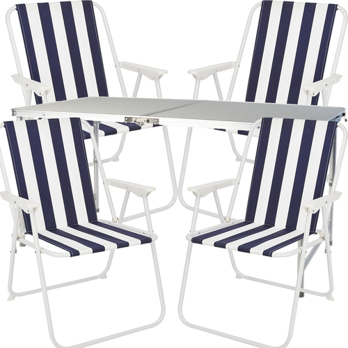 5-teiliges Campingm�bel Set Alu120x60x58/70cm blau-wei� gestreift
