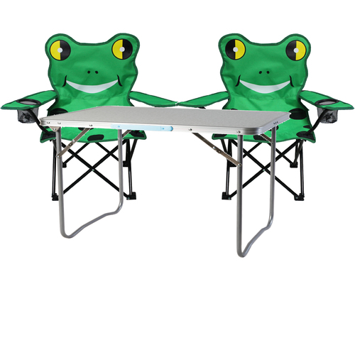 3-tlg Kinder Campingmöbel Set Frosch Tisch 2 Campingstühle Frosch mit Tasche 