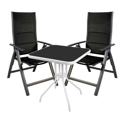 3-teilige Bistro Sitzgarnitur Schwarz/Weiss/Anthrazit mit Comfort Klappst�hlen