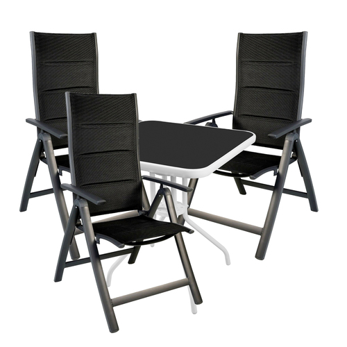 4-teilige Bistro Sitzgarnitur Schwarz/Weiss/Anthrazit mit Comfort Klappst�hlen