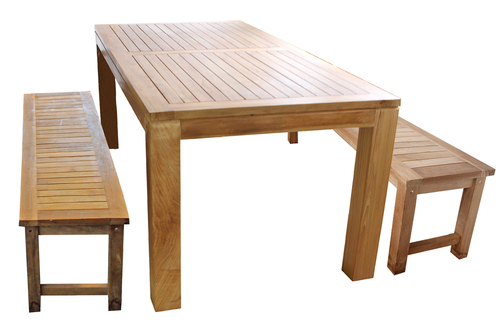 Gartenm�bel Garnitur 3-tlg. Esstisch Teakholz 180x90x75cm + 2 Teakholz B�nke