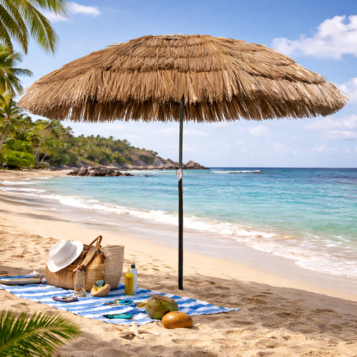 Hawaii Sonnenschirm Strandschirm Gartenschirm rund 1,6m Braun