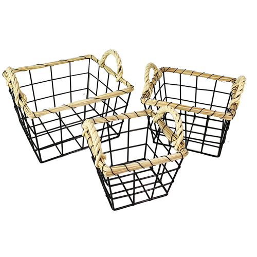 3 teiliges Korb Set Br�tchenkorb Obstkorb schwarz B 24 / 20 / 16cm