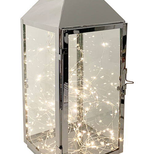 XXL Edelstahl-Laterne 54cm +  LED Tropfen Lichterkette