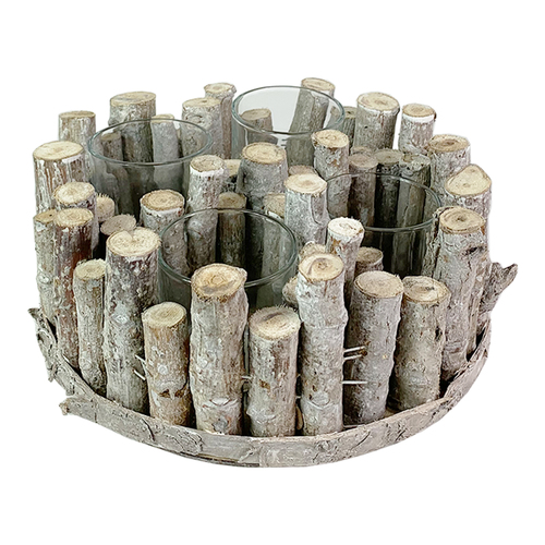 Adventskranz Holz Weihnachtsdeko mit 4 Gl�sern Shabby Kranz 25xH10cm