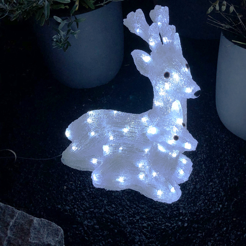 60 LEDs Acryl Hirsch mit Rehkitz kaltwei� Au�enbeleuchtung Weihnachtsbeleuchtung