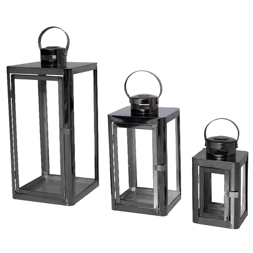 3er Set Luxus Laternen / Gartenlaternen Edelstahl Platin Optik H22/32/46cm