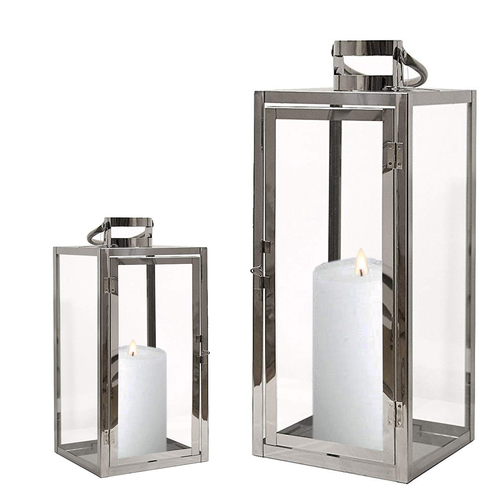 2 St�ck Edelstahl Laternen Windlichter Gartenlaternen Silber 30/40cm