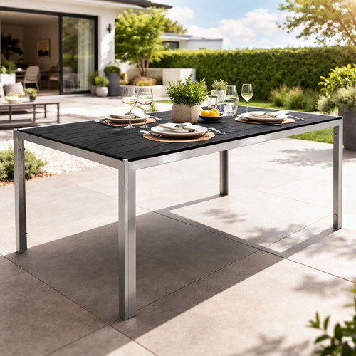 Alu Nonwood Gartentisch Esstisch Outdoortisch Silber/Schwarz 150x90cm