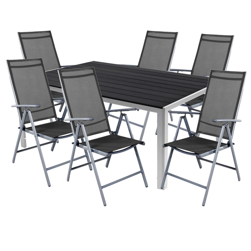 7tlg Gartenm�bel Set Alu Non-Wood 180x90x74cm + 6 Hochlehner Textilen 