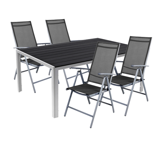 5 teilige Gartengarnitur Aluminium Gartenm�bel Non-Wood 180x90x74cm + 4 Hochlehner mit Textilen 