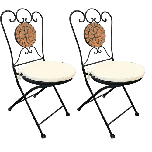 2 St�ck Mosaik Klappstuhl Gartenstuhl Bistrostuhl Terrakotta inkl. Polster